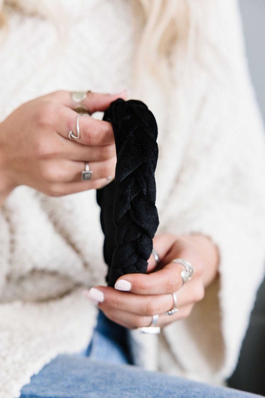 All Hair ANDI | Black Braided Velvet Hard Headband