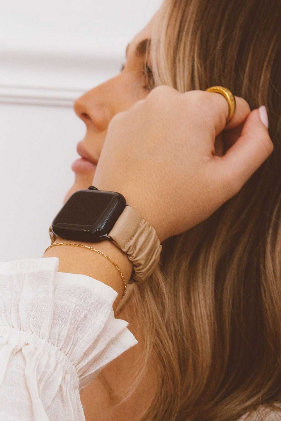 Watch Bands ANDI | Light Tan Leather Scrunchie Band Compatible With Apple Watch