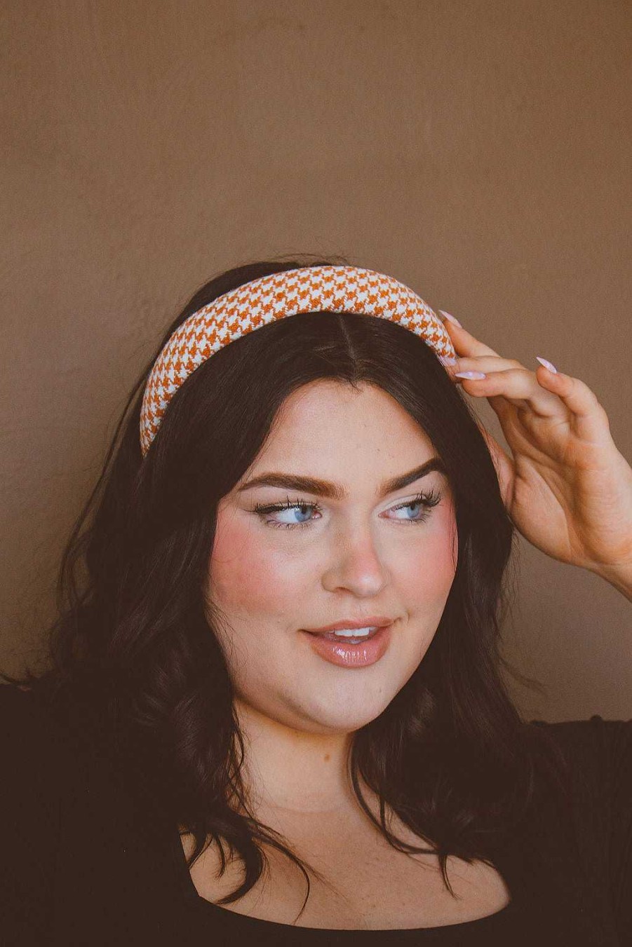 All Hair ANDI | Orange Houndstooth Hard Headband